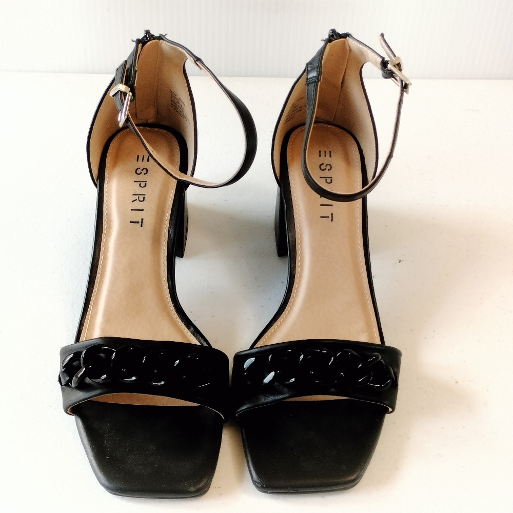 Esprit Jessa Black Y2K Chain Link Ankle Strap Heels 8.5 Wedding Guest Dinner